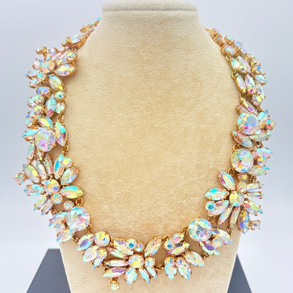 J.Crew Aurora Borealis Crystal Cluster Statement Necklace Gold Tone - Picture 1 of 10